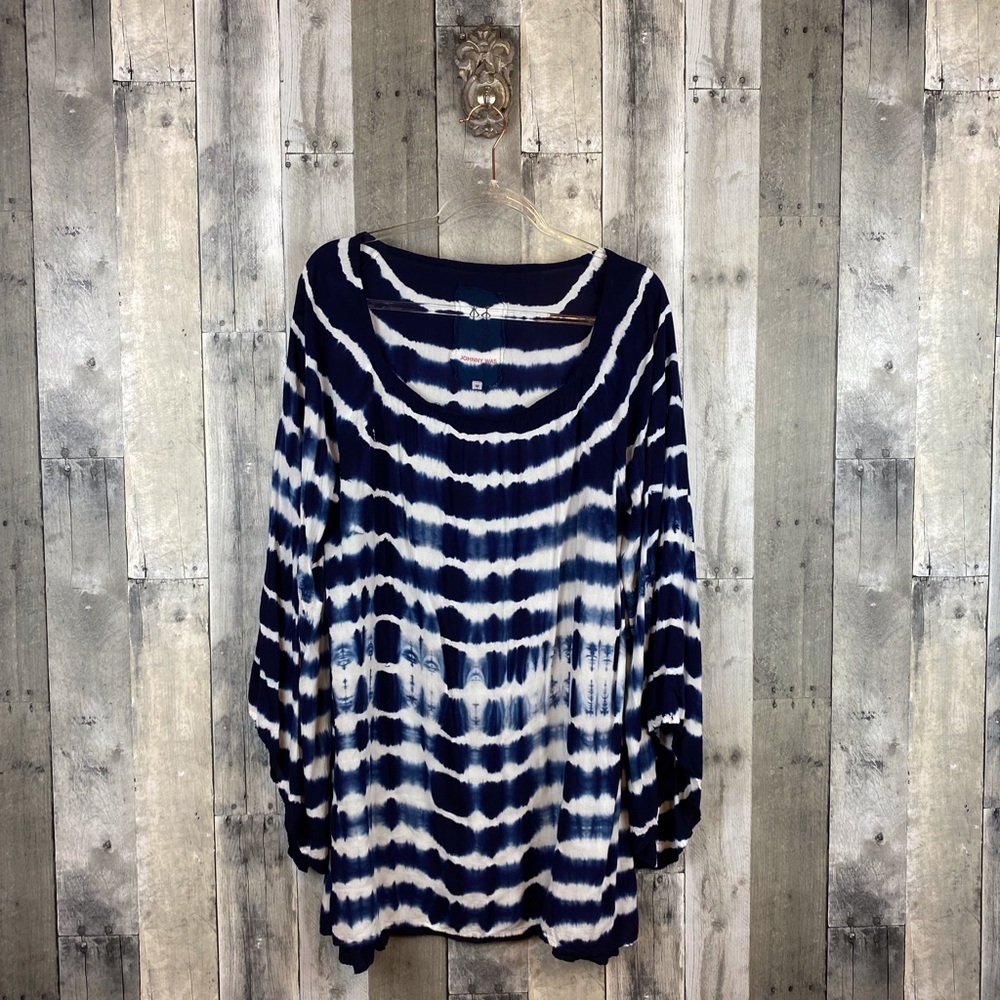 Johnny Was Ballion Tunic in Navy Blue Tie Dye Size